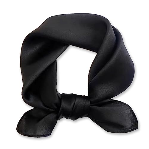 Ciormis 100% Mulberry Silk Scarf-Women's 21''/27''Square Silk Hair Head Scarf Neckerchief with Gift Packaged - color: 21''x 21''-style 04-black