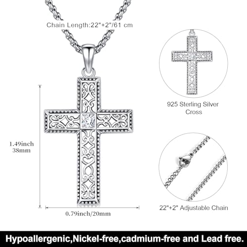 Cross Necklace 925 Sterling Silver Turquoise Christian Pendant Religious Cross Jewelry Christmas Gifts for Women Men - style: Gothic