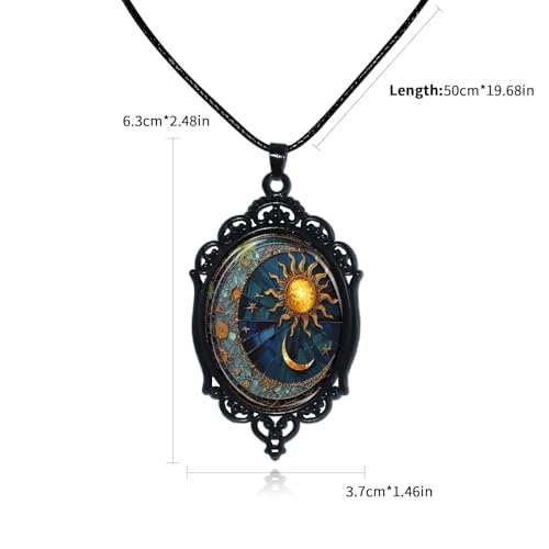 Halloween Gothic Witch Necklaces Cross Glass Pendant Necklace for Women Punk Vintage Black Dark Oval Cameo Necklace Witch Emo Necklaces Halloween Jewelry Witch Accessories 2025 - style: Sun and Moon