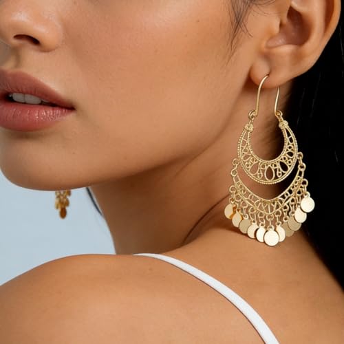 Boho Earrings for Women Trendy Gold Dangle Earrings Vintage Bohemian Indian Country Jewelry Gifts Boho Dress Chic Clothing - color: F1:Gold earrings
