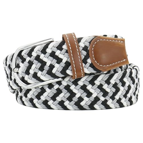 Mixed Color Woven Stretch Braided Belts for Men and Women Fashion Elastic Belts - color: Black White Gray, size: for Waist Size 32"-34"