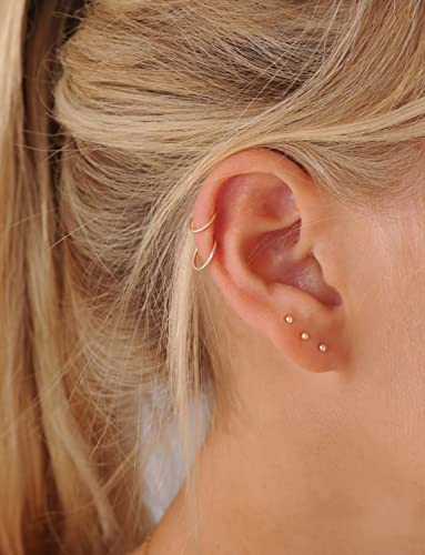 Dainty 6 Pairs Surgical Steel Earrings Sets for Multiple Piercing, Lightweight 14K Gold Plated Small Huggie Hoop Earrings, Flat Back Tiny Ball CZ Stud Earrings for Cartilage, Helix, Lobe, Hypoallergenic - style: 14K Gold Plated - Huggie Hoops and Ball Stu