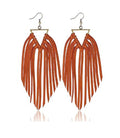 Bohemian Statement Light Weight Fringe Leather Earrrings Triangle Deerskin Leather Boho Western Statement Dangel Earrings for Women - color: Brown