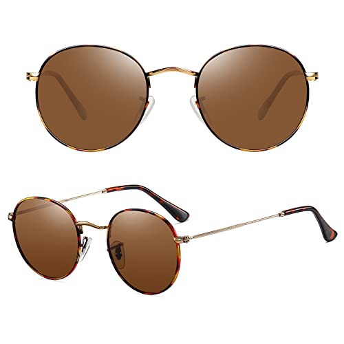 MEETSUN Round Polarized Sunglasses for Women Men Classic Retro Metal Frame Sun Glasses UV Protection - color: Leopard/Brown
