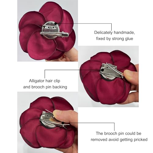 Sanrich Women's Brooches 4pcs Rose Flower Hair Clip Mexican Hair Flowers Clips Hairpin Brooch Tea Party Hats Headpieces (burgundy) - color: burgundy
