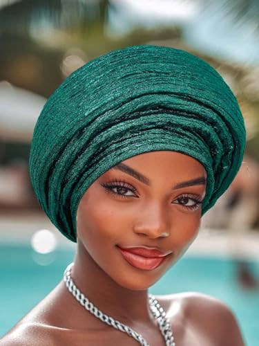 Woeoe African Head Wraps for Black Women Gold Pre Tied Headdress Wedding Turban Hats - color: Green