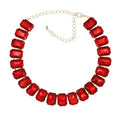 Fashionable Chunky Plated Tennis Rhinestone Statement Necklace Jewelry Set for Women Multicolor gem necklace with Great Sparkle and Shine Design for Women to Easy Match - color: red square rhinestone