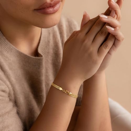 5mm Mesh Link Chain Bracelets for Women 14K Gold Bracelets Dainty Link Bracelet 6.5-8 Inches Jewelry Gifts Sweat Proof and Fade Resistant Lifetime Quality - color: Mesh Link Chain-7