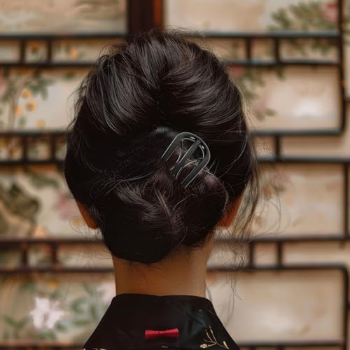 PRETYZOOM Large U-shaped Hair Pins for Buns Black Double Prong Hair Forks for Women