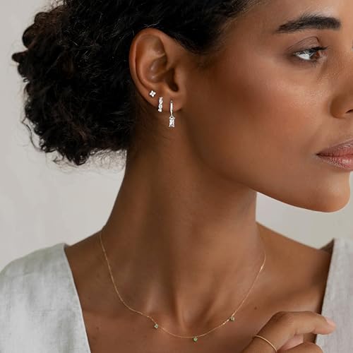 Poxtex Small Sterling Silver Huggie Hoop Earrings Set for Women, Hypoallergenic 14K Gold Plated Hoops Stacks for Multiple Piercings, Dainty Cute Mini Lightweight Cartilage Studs Trendy Jewelry Gift - color: Silver-dangle hoop