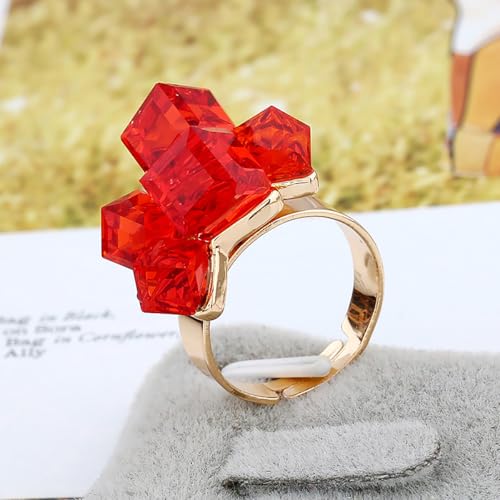 Hebelee Boho Square Crystal Statement Ring for Women Gold-Toned Adjustable Expandable Promise Engagement Geometric Rings Comfort Fit Elegant Art Deco Birthday Christmas Cocktail Party Y2K Jewelry - color: Red