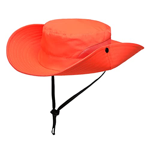 Womens Summer Sun Hat Beach Hat Wide Brim Outdoor UV Protection Hat Foldable Cool Mesh Ponytail Bucket Hat - color: Pure Orange