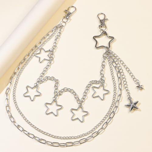 Pants Chain Wallet Chain Punk Chain Hip Hop Butterfly Lock Charm Jeans Chains Rock Chains for Women Men Hipster Women Fashion Trendy Waist Pants Chain Jewelry Clothing Accessories - color: Silver-Star