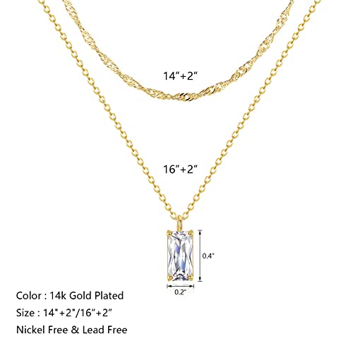 Luxval Diamond Pendant Gold Necklace for Women，Dainty 18k Gold Plated Choker Necklaces Simple Gold Jewelry Gifts for Women Girls - color: Gold-Birthstone Layered