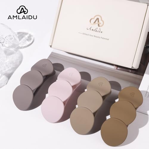 Medium Flat Hair Clips for Women, French Claw Clips Strong Hold for Thick & Thin Hair, Duckbill Hair Clips Non Slip for Driving Yoga - Pink, Blue Grey, Brown, Khaki, 4pcs - color: Pink, Blue Grey, Brown, Khaki