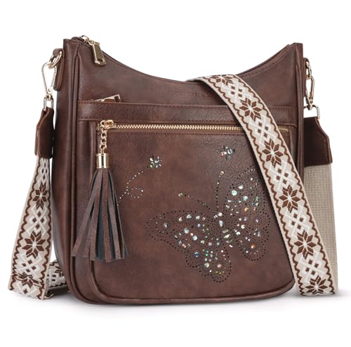 KITEVIUN Medium Crossbody Bags for Women Trendy, Women's Butterfly Shoulder Handbags with Tassel - color: 006-coffee