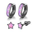 CiNily Huggie Earrings Opal Hinged Hoop Earrings Gold Plated Hypoallergenic Small Hoop Earrings for Women Teen Girls Men Sensitive Ears - color: Purple-Black Gold