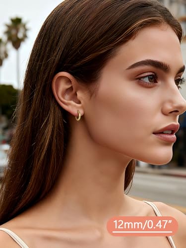 FaithHeart 925 Sterling Silver Post Huggie Hoop Earrings for Women, Silver Small Hoop Earring, Hypoallergenic Cartilage Earrings for Women - color: 01. Blank-Gold, size: 12mm