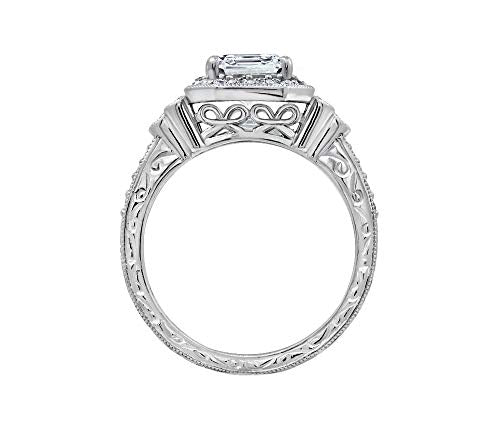 Amazon Essentials Platinum or Gold Plated Sterling Silver Antique Ring set with Asscher-Cut Infinite Elements Cubic Zirconia - color: White Zircon/Platinum, size: 6