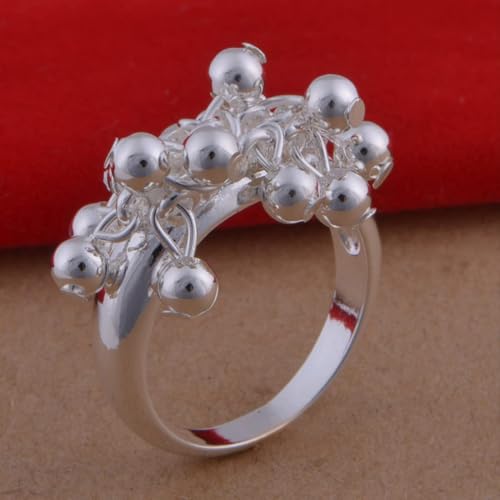 Fashion Dainty Women's S925 Sterling Silver Tassel Grape Dangle Drop Statement Band Ring