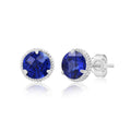 14k White or Yellow Gold Roped Halo Gemstone Round Stud Earrings for Women 6mm Birthstone with Push Backs by MAX + STONE - color: Created-Blue-Sapphire