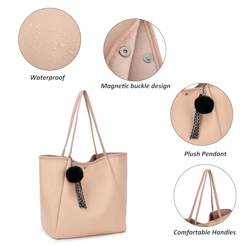 TANTOMI Tote Bag for Women Vegan Leather Purses and Handbags Ladies Waterproof Big Shoulder Bag for Travel - color: Dark Pink