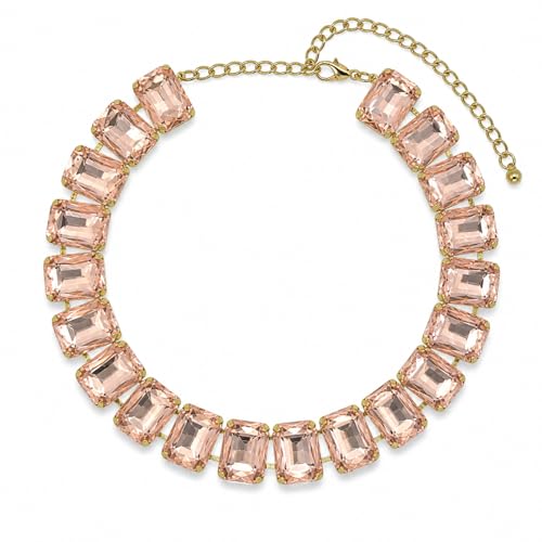 Fashionable Chunky Plated Tennis Rhinestone Statement Necklace Jewelry Set for Women Multicolor gem necklace with Great Sparkle and Shine Design for Women to Easy Match - color: pink square Rhinestone