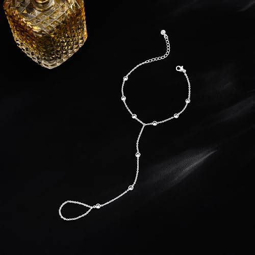Hand Chain Bracelet for Women Trendy, Dainty Silver Beaded Finger Ring Bracelet Non Tarnish Minimalist Adjustable Simple Cute Silver Bracelets Waterproof Fashion Jewelry - color: Silver-02