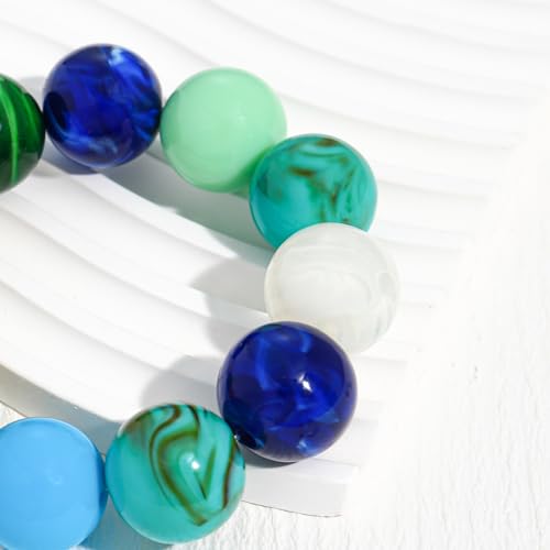 Multicolor Chunky Beaded Bracelet for Women Bold Acrylic Resin Stretch Bracelet Summer Beach Statement Bracelets Trendy Elastic Bangle Jewelry - color: Large bead bracelet-multi blue