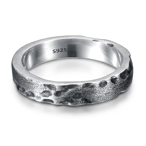 MILACOLATO 925 Sterling Silver Rings for Men Women Oxidized Silver Ring Non Tarnish Vintage Hammered Ring Unisex Wide Thumb Stackable Rings Unique Engagement Wedding Bands Size 9