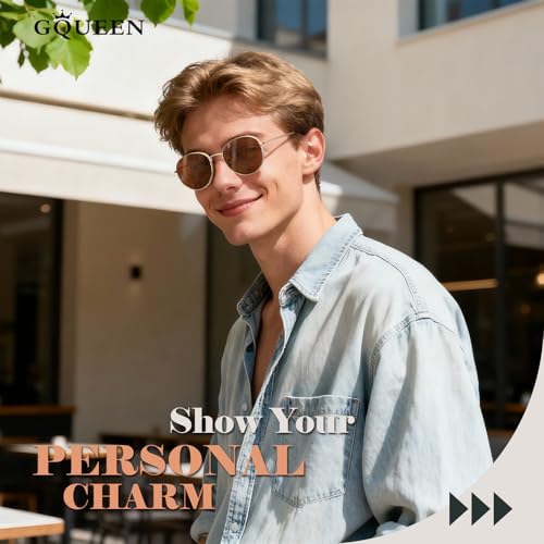 GQUEEN Retro Round Polarized Sunglasses Womens Men Spring Hinge Metal Frame Trendy Hippie Oval Sun Glasses Shades UV400 - color: 1 Gold Frame/Brown Lens