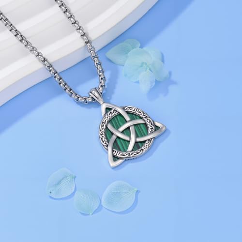 Celtic Necklace for men Sterling Silver Celtic Knot Triquetra Triangle Trinity Necklace Gift for Men - color: A-Green