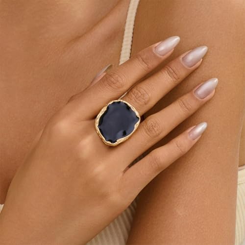 Chunky Gold and Black Two-tone Enamel Drip Band Rings Set for Women, Vintage Statement Large Crystal CZ Ring Big Party Prom Jewelry Gift Accessories - color: 1PCS Black