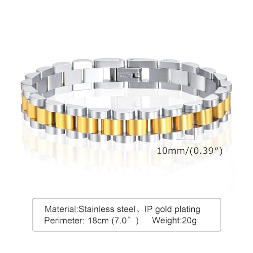 MPRAINBOW 2pcs 18K Gold Plated Chain Link Bracelet, Stainless Steel Crystal Friendship Bracelets Bangle,Watch Band Chains Wristband Jewelry with Adjust Tool - color: Gold&Silver-18cm