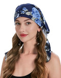 ZLYC Chemo Headwear Pre Tied Head Scarf Headwraps Lightweight Turban Beanie Cap for Women - color: Blue Rose Navy