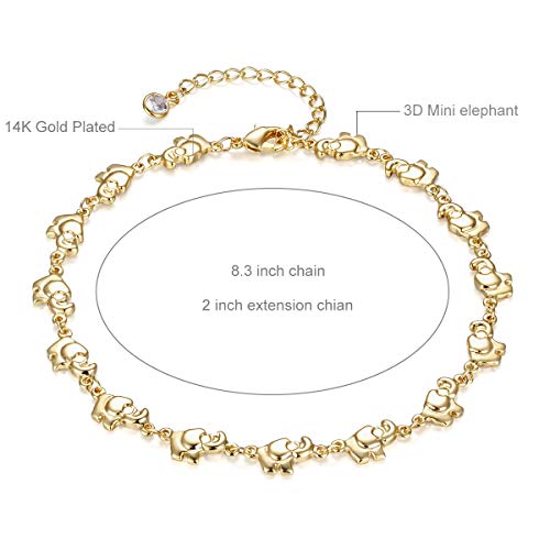 LOYATA Dainty Ankle Bracelet,14K Gold Plated Tiny Bead Anklet Dainty White Cubic Zirconia Cross Tassel Foot Chain Cute Lucky Moon Evil Eye Foot Jewelry Boho Anklets for Women - color: Elephant