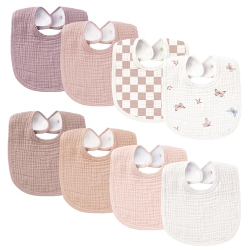 Konssy Muslin Baby Bibs 8 Pack Baby Bandana Drool Bibs Cotton for Unisex Boys and Girls, Soft Absorbent Set for Teething and Drooling - color: Butterfly Dreams