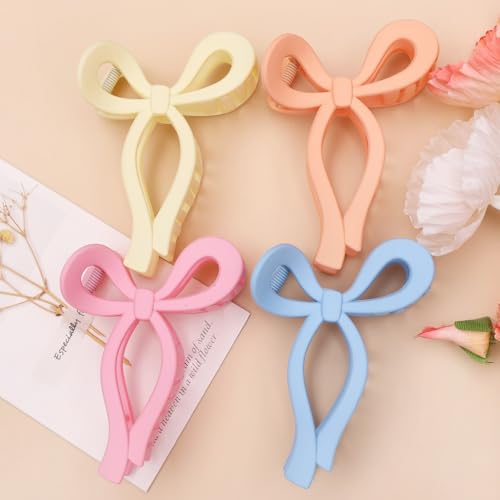 4 Pcs Bow Hair Clips Elegant Hair Claw Butterfly Hair Accessories for Girls Nonslip Butterfly Clips Hair Styling Accessories for Women - color: 4 Pcs-Matte Style(Pink,Blue,Orange,Yellow)