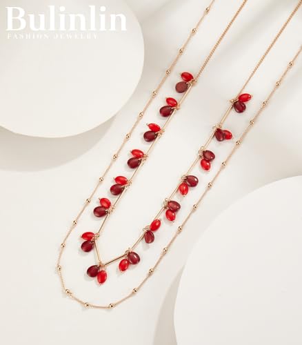 BULINLIN Layered Long Necklaces for Women Long Beaded Chain Necklace CostumeJewelry Mothers Day Gifts for Mom - color: Red