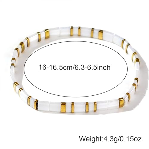 Tila Flat Beaded Stretch Bracelet for Women,Bohemian Friendship Bead Bracelets Handmade Stack Boho Jewelry Accessory for Everyday Wear, Vacation and Friend Gifts - color: white