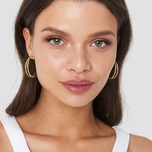 OOOPEL Large Thin Double Hoop Earrings for Women Lightweight Hypoallergenic 925 Sterling Silver Post 14K Gold Hoops Non Tarnish Sturdy Big Thin Double Layered Hoop Earrings 30/40/50/60mm - color: Gold, size: 40mm