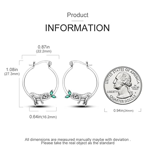 NARMO 925 Sterling Silver Hoop Earrings for Women Hypoallergenic Lightweight Simple Huggie Hoop Earrings Twisted Hoop Earrings Colorful Cubic Zirconia Hoop Earrings Rainbow Hoop Earrings - color: Sloth
