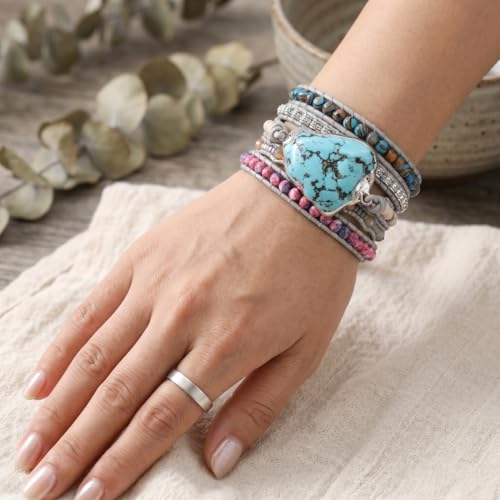 YGLINE Natural Stone Bracelet 5 Wraps Bracelet Handmade Blue Color Boho Bracelet for Women Bracelet - color: turquoise1