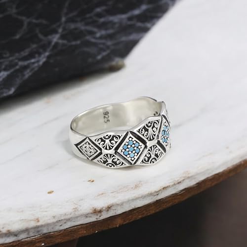 Victorian Style Mens Vintage Ring, Handmade Turquoise Stone Wedding Ring, 925 Sterling Silver Ring for Men, Engagement Ring, Silver Wedding Band for Men, Vintage Promise Band, Men Wedding Bands, Gift for Men
