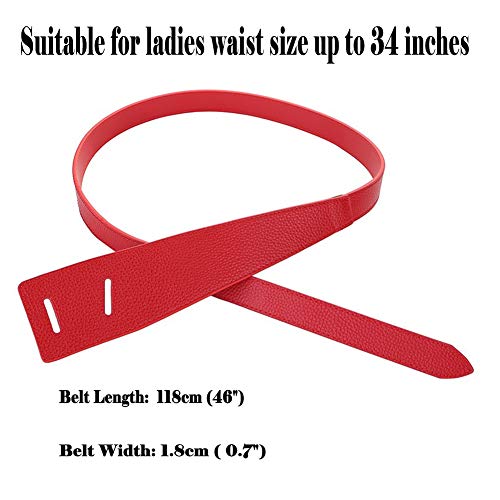 ALAIX Women's Leather Belt Dress Belt for Jeans Jumpsuit Coat Fashion Tie a Knot Genuine Leather Waist Belt - color: Red, size: Waist Size up to 34 inches