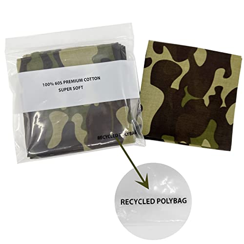 Single Pack Bandanas 60s Premium Cotton Soft Thin Handfeel Large Handkerchief for Men and Women - color: 1 Pack-camouflage
