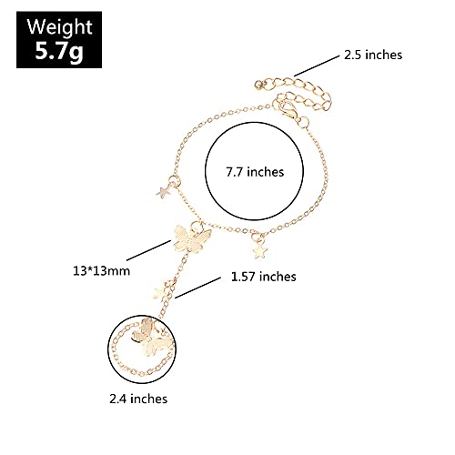 Butterfly Finger Ring Bracelet for Women Dainty Star Slave Hand Chain Harness Bangle Boho Gypsy Bollywood Beach Wedding Retro Party Y2K Jewelry 2 Pieces