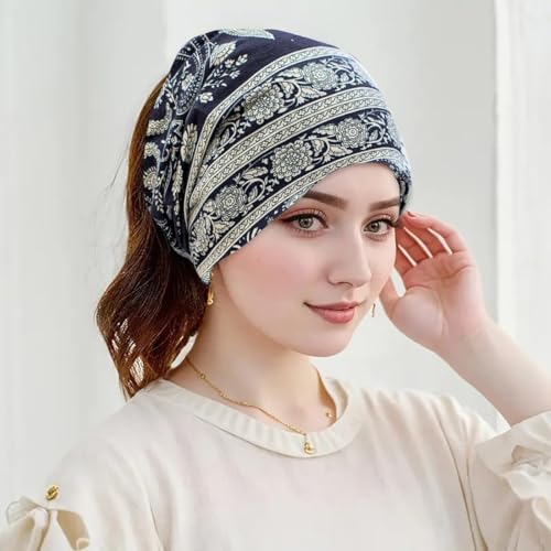 Women's Slouchy Beanie Cap Chemo Headwear Hats Scarf - color: F - Red Navy