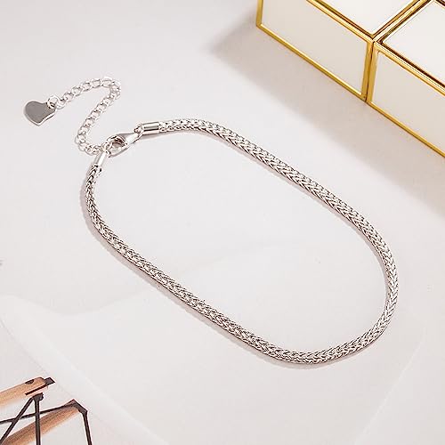 Dankadi Women 925 Sterling Silver Anklets Bracelet Men Simple Chopin/Box Chain/Twist Rope Chain Summer Beach Foot 24k Gold Plated Jewelry Gift - color: Chopin Chain Silver, size: 27cm
