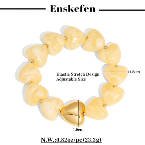 Multicolor Chunky Beaded Bracelet for Women Bold Acrylic Resin Stretch Bracelet Summer Beach Statement Bracelets Trendy Elastic Bangle Jewelry - color: Heart bracelet-cream white